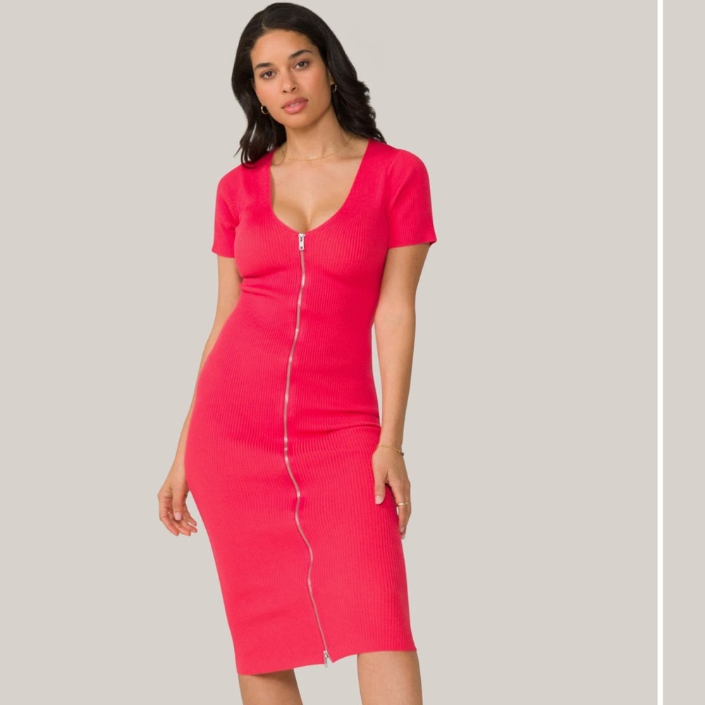 Alala Cambria Vibrant Pink Midi Dress with Zipper